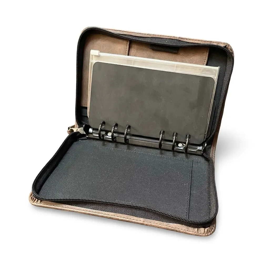 Day-Timer Distressed Brown Faux Leather Zip Around Planner Binder Organizer